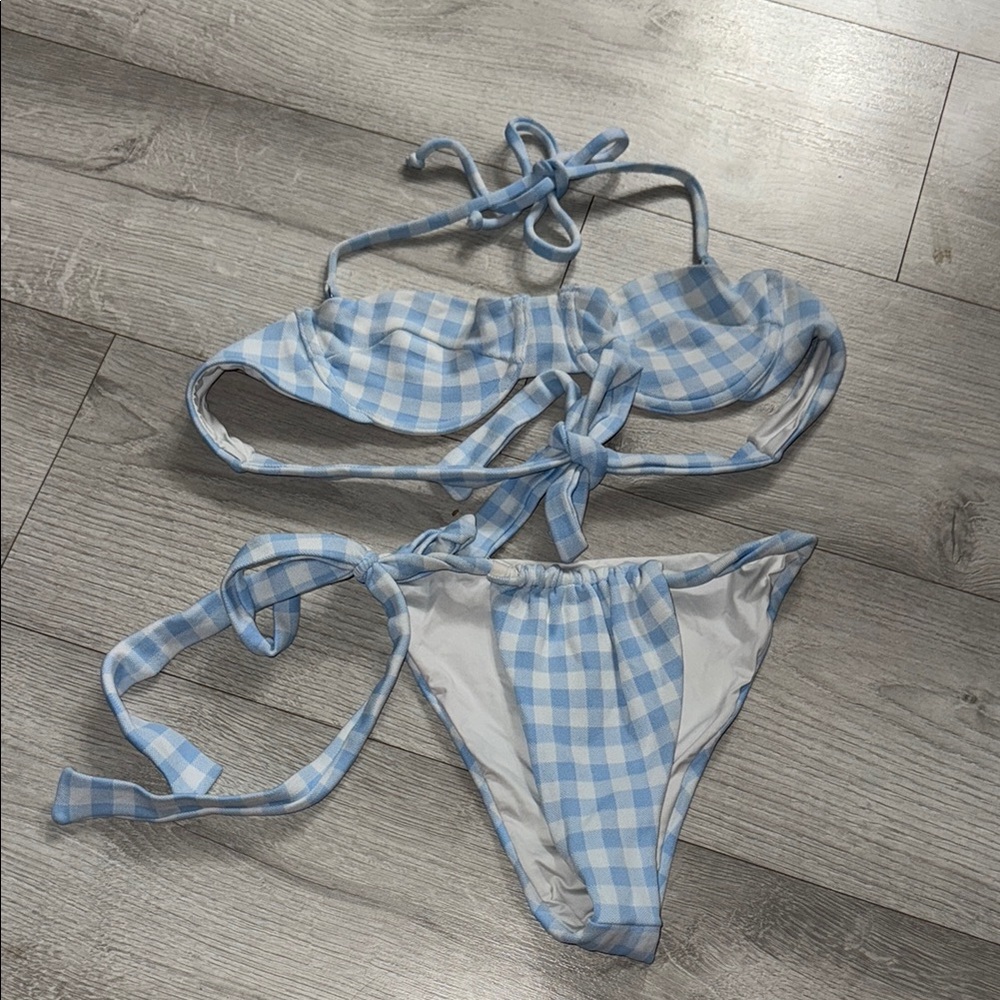 Frankie’s Bikinis Blue Gingham Bikini Set